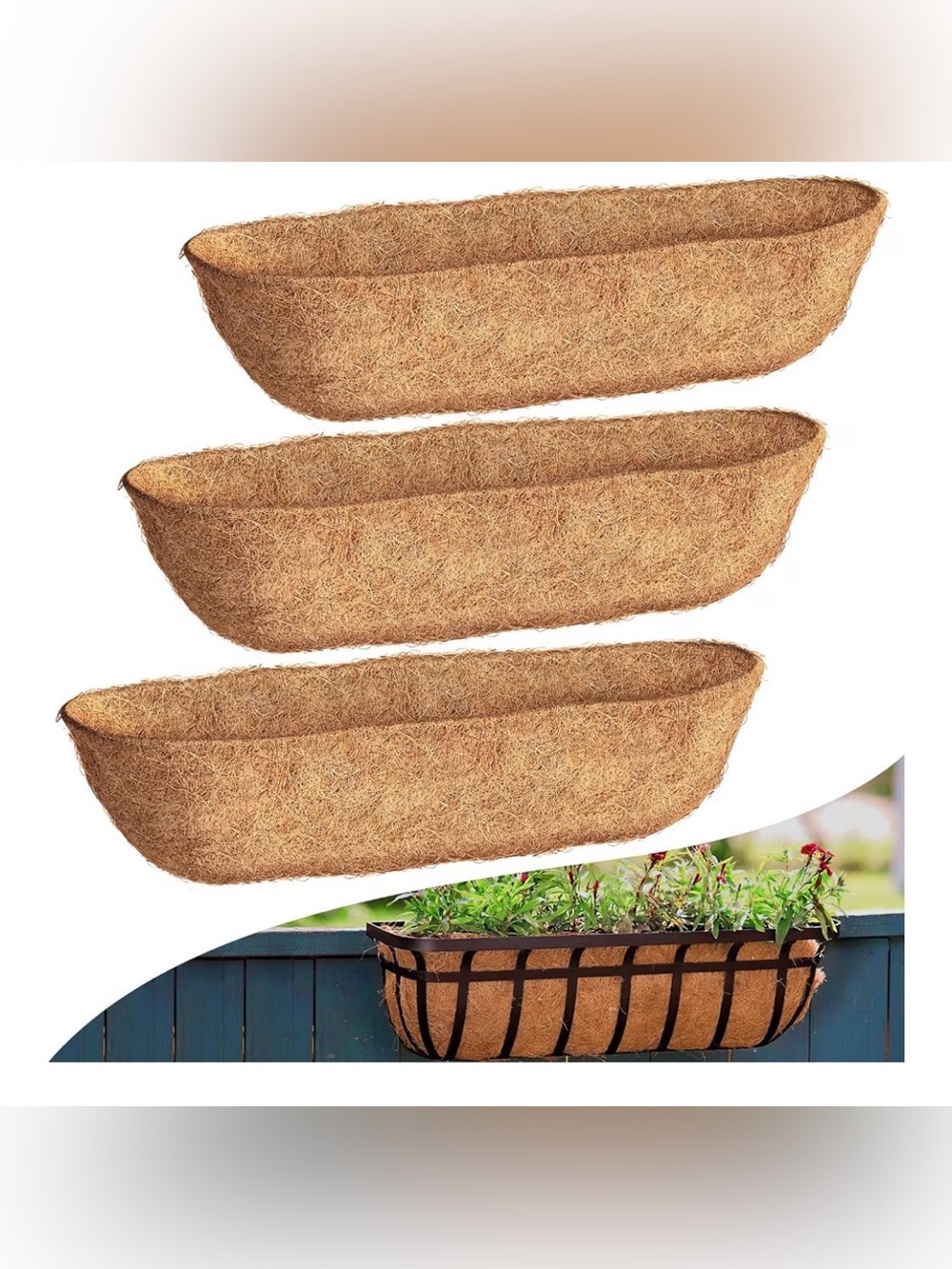 30” Natural Coco Coir Window Box Liner - Set of 3